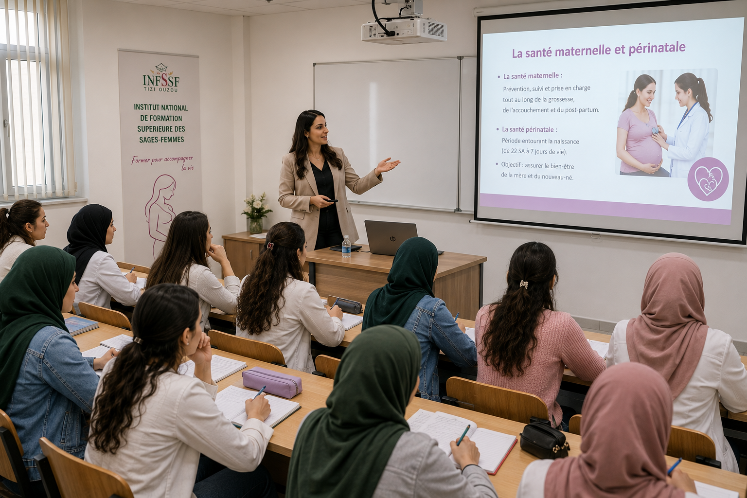 Cours magistral en amphithéâtre à l'INFSSF Tizi-Ouzou
